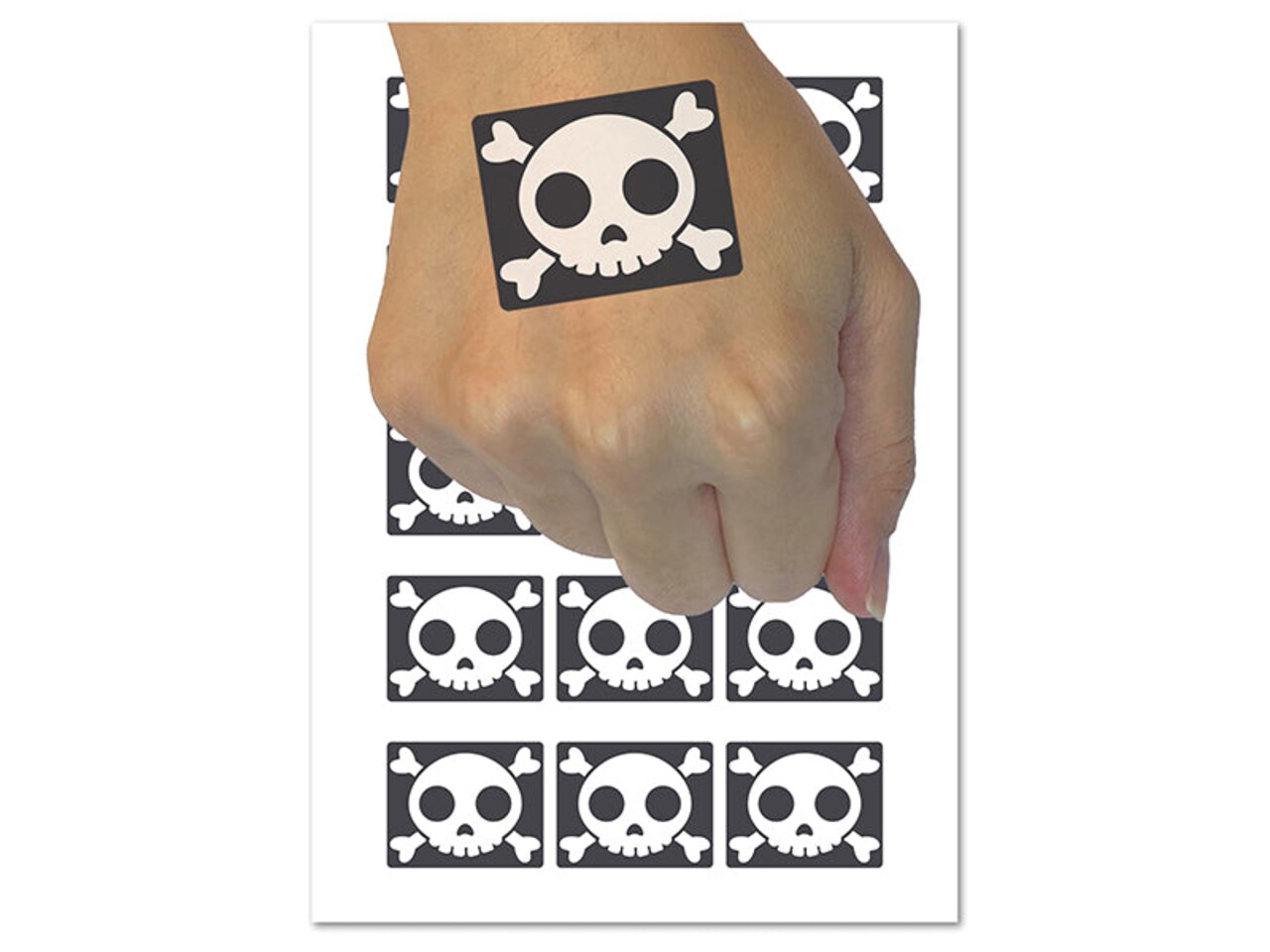 Cute Simple Skull and Crossbones Temporary Tattoo Water Resistant Fake Body Art Set Collection (1 Sheet)